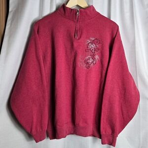 Vintage PFI Fashions Pink Embroidered Quarter Zip Sweatshirt Plus 1X Mock Neck
